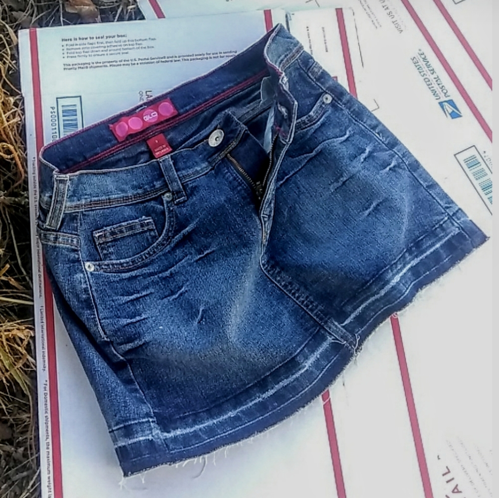 GLO Jeans Raw Hem Mini Skirt w/ Rhinestones 3 Jrs